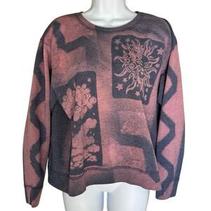 Bleach Stenciled Celestial Zig Zag Reworked Hanes Crewneck Sweater L